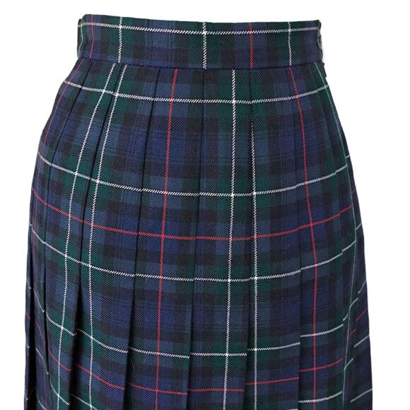 Vintage Clan Laird Scottish Tartan Plaid Pleated Wool Skirt US 6 Navy Green - Picture 2 of 7